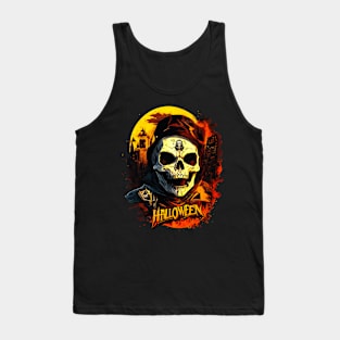 Halloween skull middle ages castle Tank Top